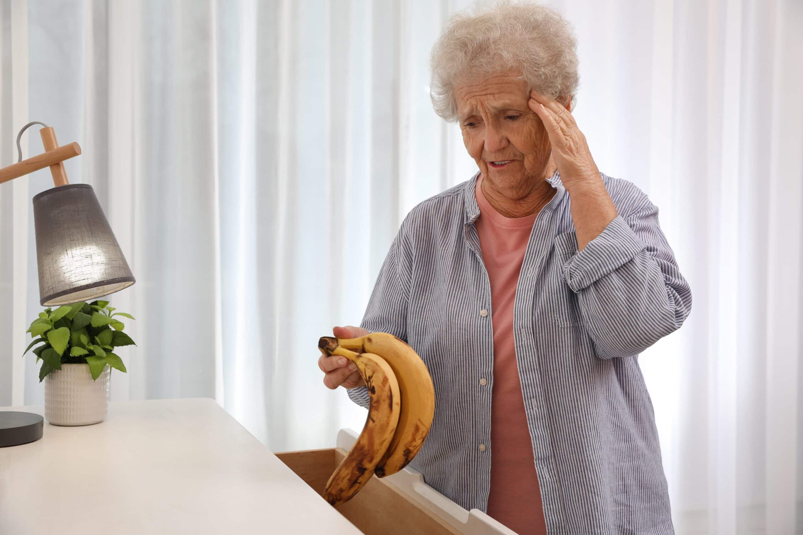 Elderly parent finding bananas in her dresser